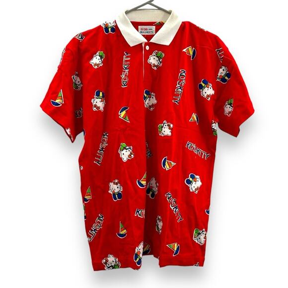 Vintage 8:30 a.m. Bullock's Red Multi Hello Kitty Short Sleeve Polo Shirt Sz L - Picture 1 of 11